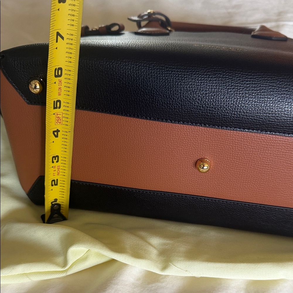 Burberry Black Leather Satchel with Brown Handles and Gold Hardware - Picture 4 of 11